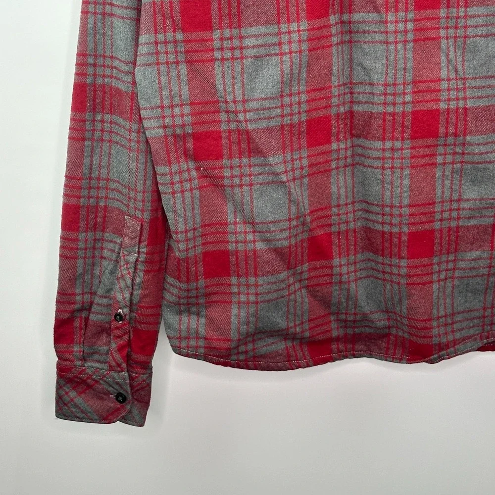 The North Face Mens Flannel Shirt M Red Gray Plaid Long Sleeve Button Up